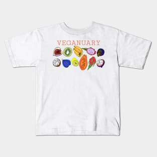 VEGANUARY, fruit rainbow funny quotes Kids T-Shirt